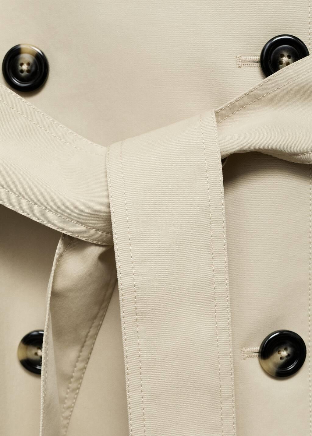 Beige Long Double-Breasted Trench Coat, , large image number 4