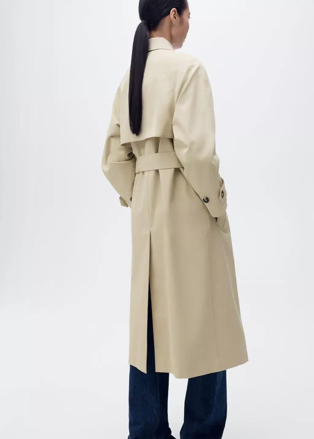 Beige Long Double-Breasted Trench Coat, , large image number 5