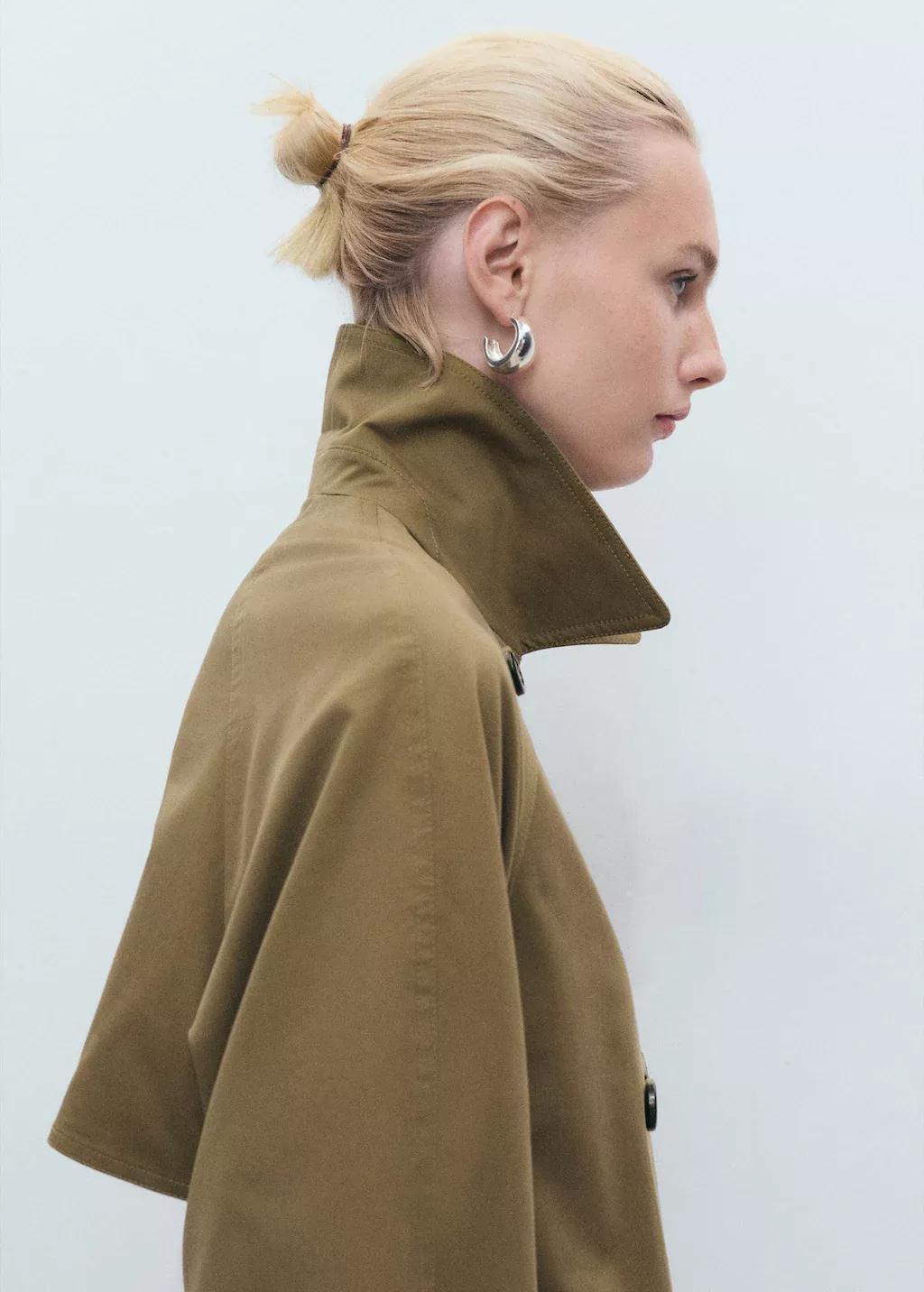 Khaki Long Double-Breasted Trench Coat, , large image number 2