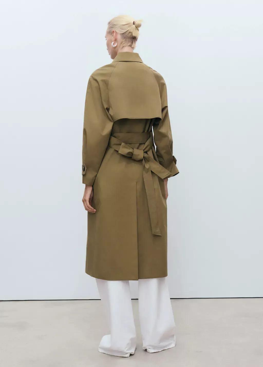 Khaki Long Double-Breasted Trench Coat, , large image number 6