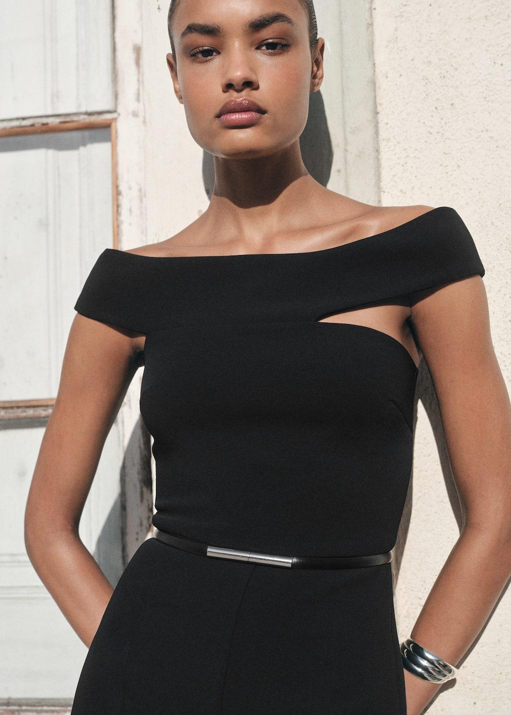 BLACK Long jumpsuit with asymmetrical neck, , large image number 3