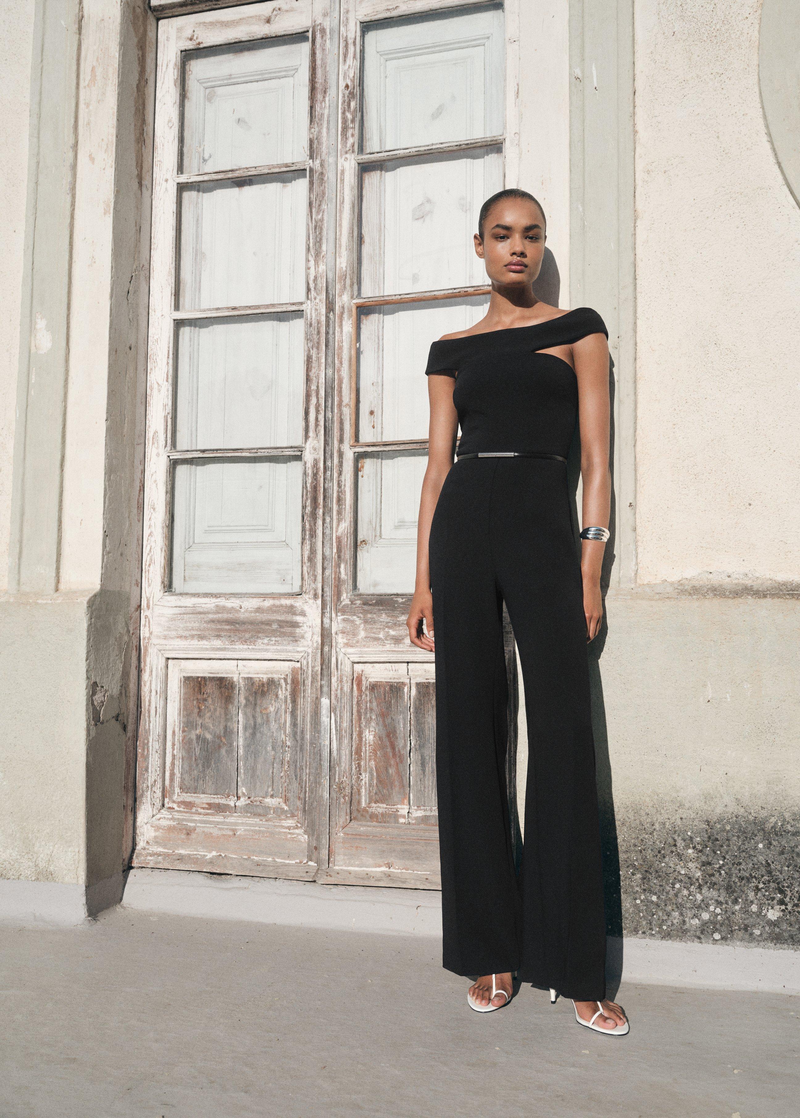 BLACK Long jumpsuit with asymmetrical neck, , large image number 5