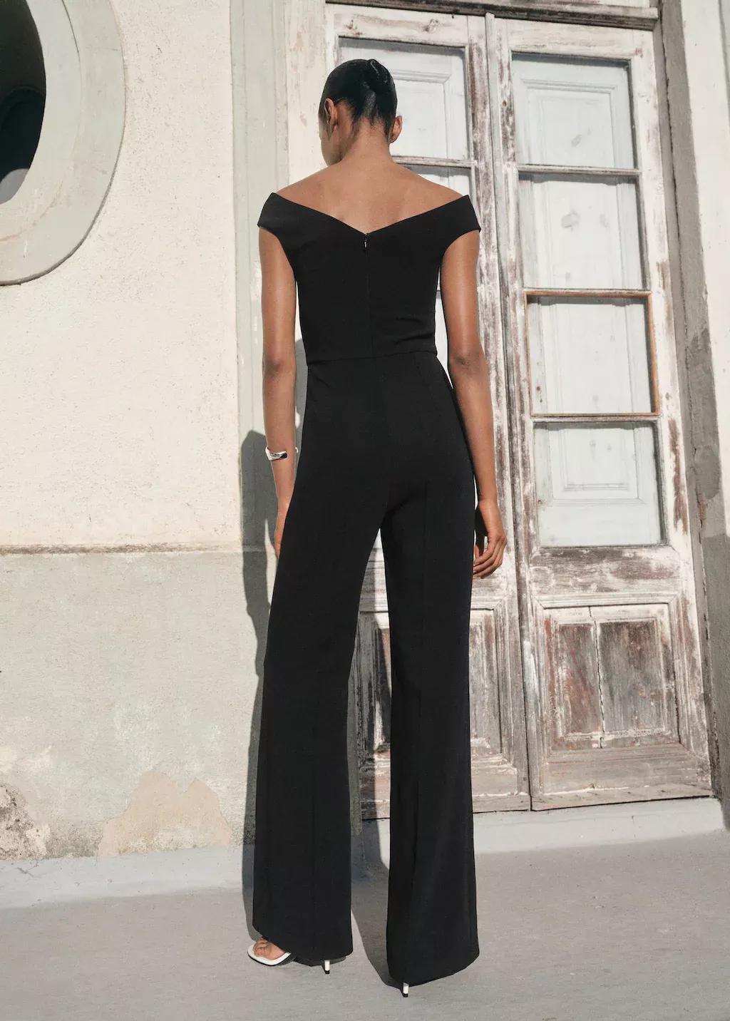 BLACK Long jumpsuit with asymmetrical neck, , large image number 7