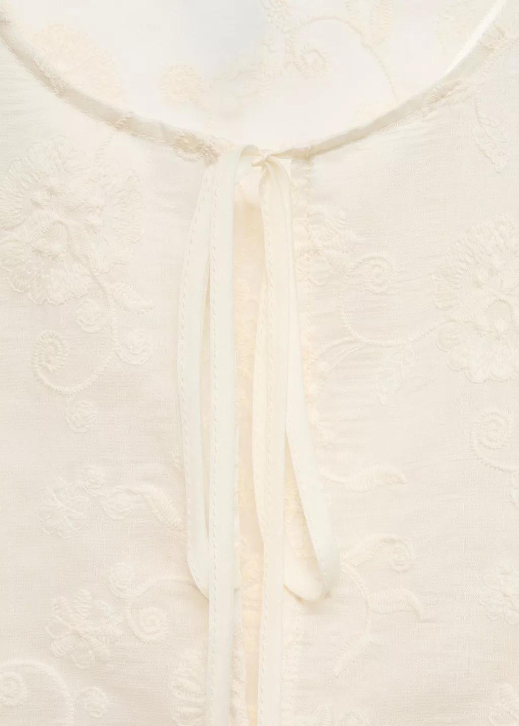 Beige Embroidered Lyocell Blouse, , large image number 2
