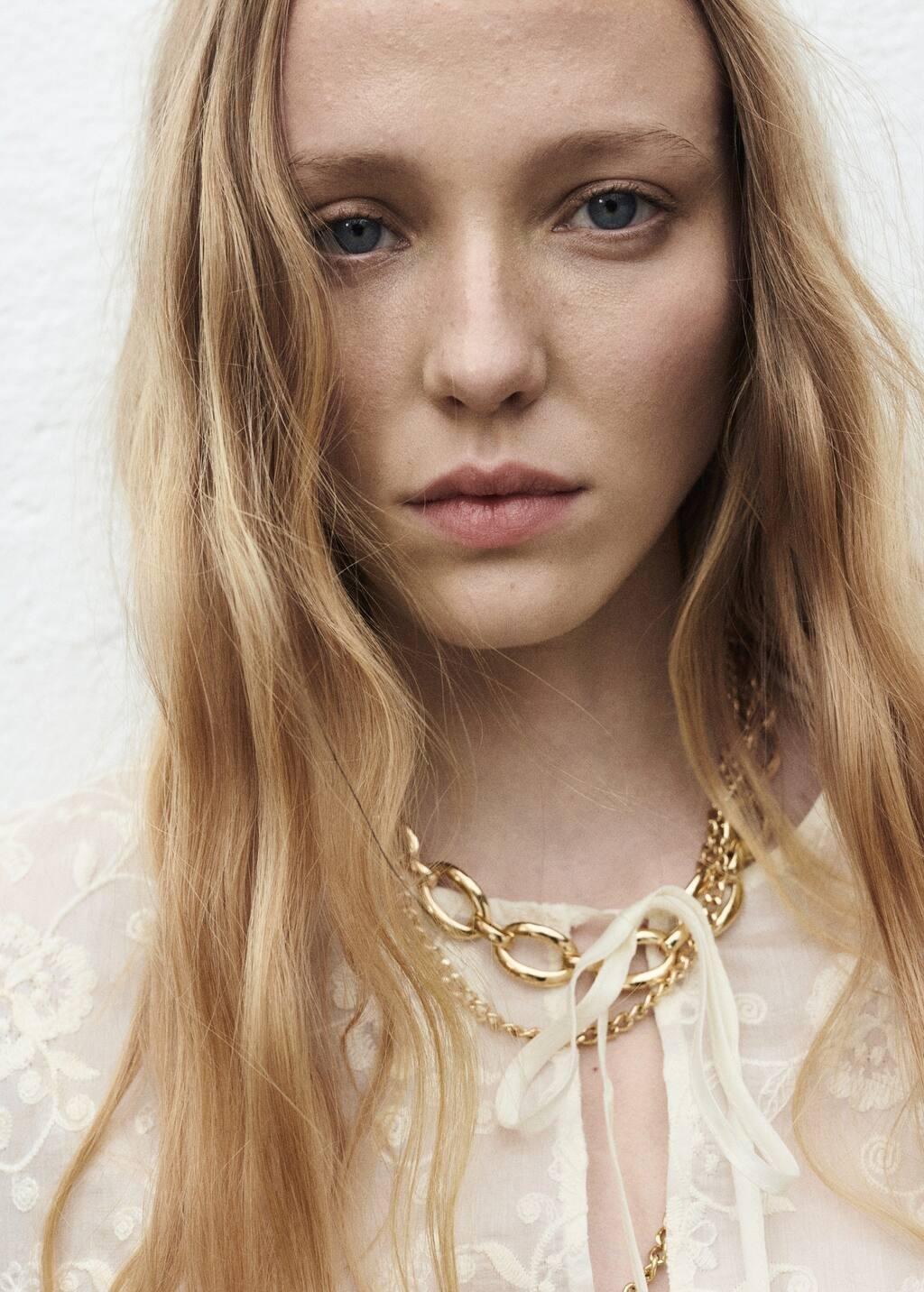 Beige Embroidered Lyocell Blouse, , large image number 3