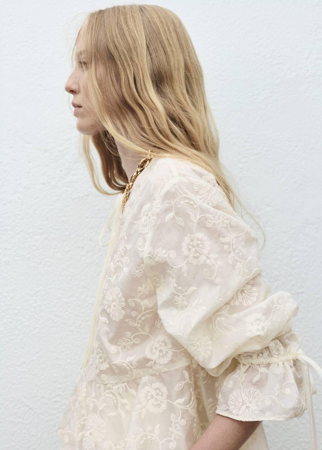 Beige Embroidered Lyocell Blouse, , large image number 5