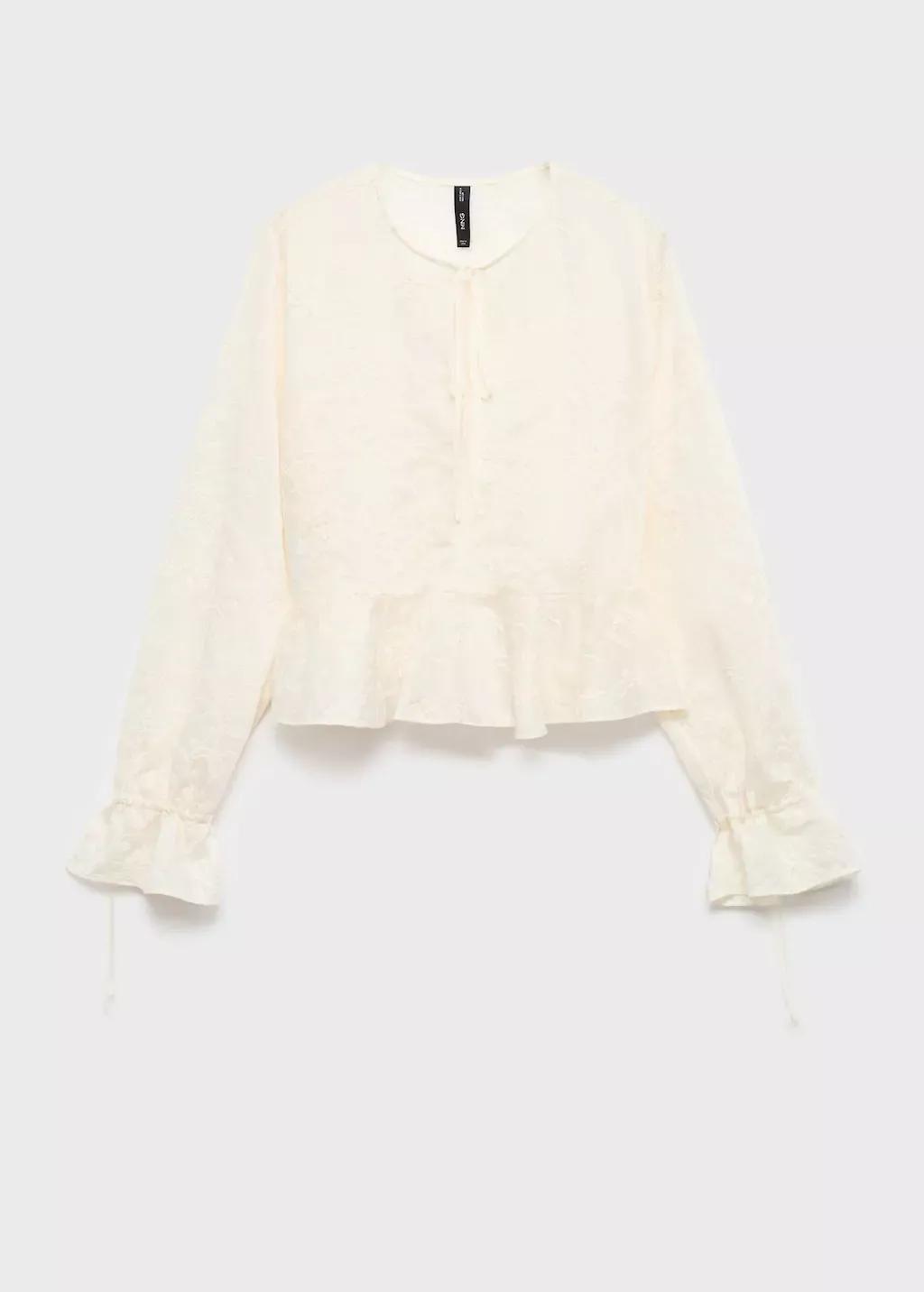 Beige Embroidered Lyocell Blouse, , large image number 7