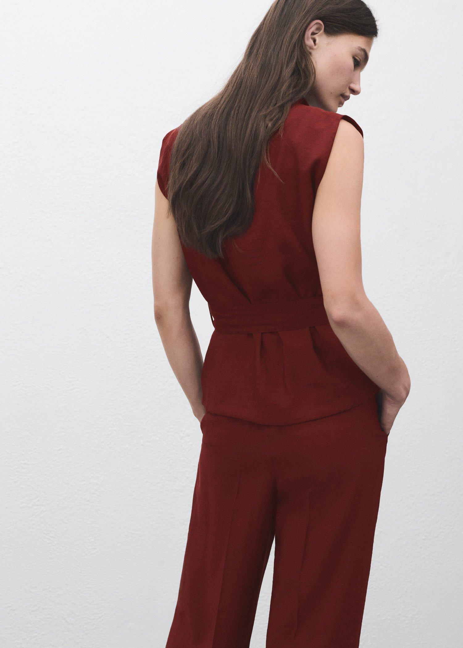 Red Blouse With Draped Neck And Belt, , large image number 1