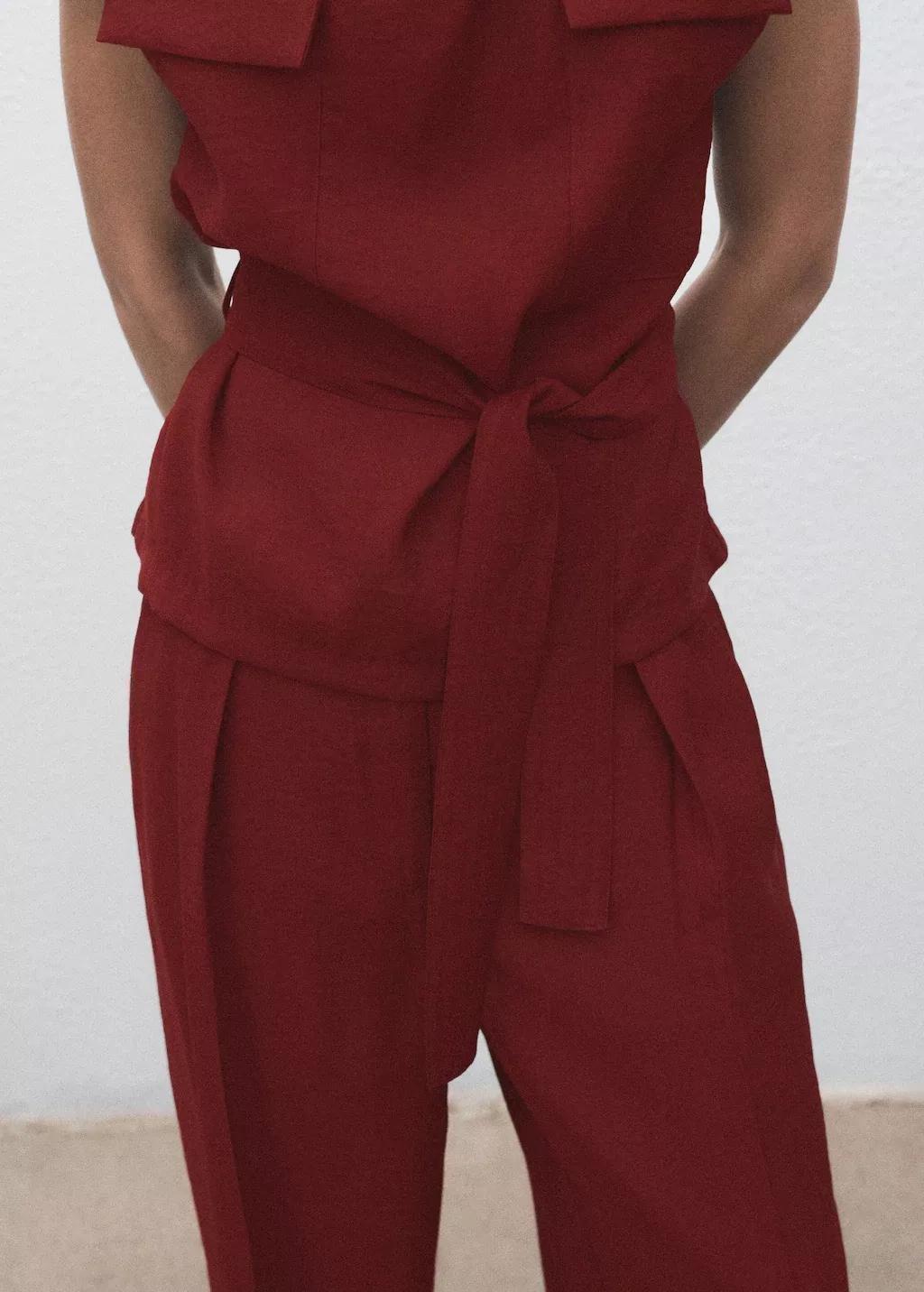 Red Blouse With Draped Neck And Belt, Medium Red, large image number 9