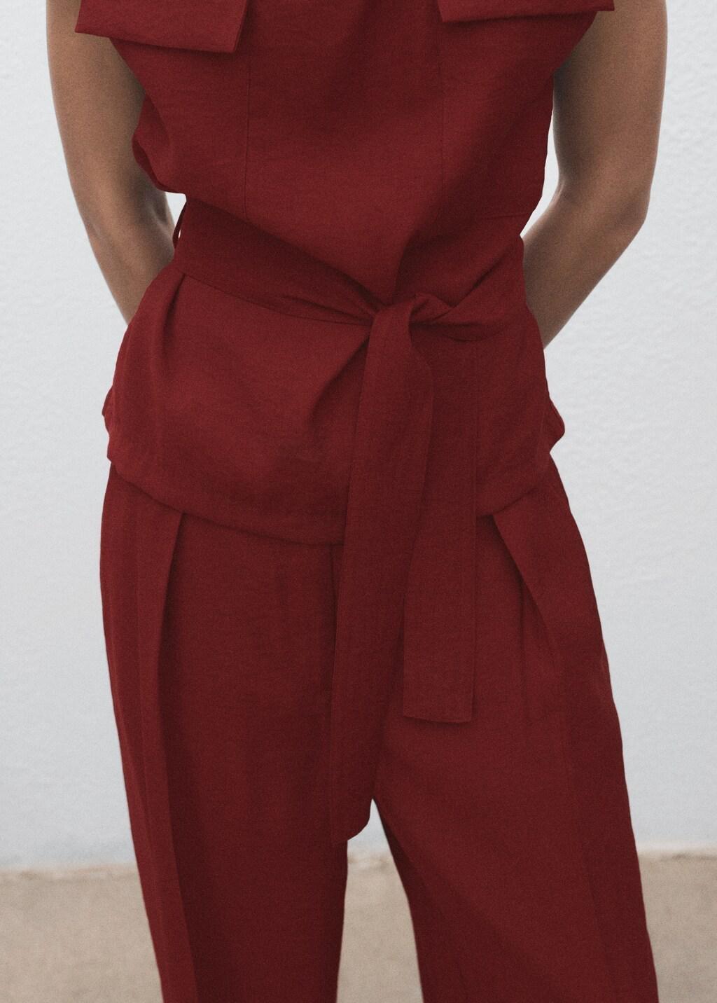 Red Blouse With Draped Neck And Belt, Medium Red, large image number 11