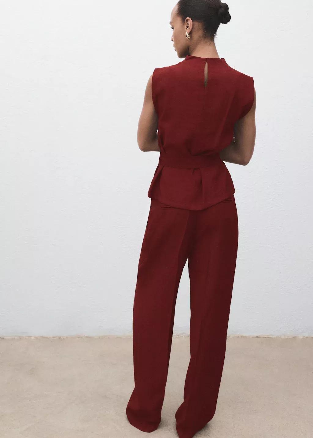Red Blouse With Draped Neck And Belt, Medium Red, large image number 12
