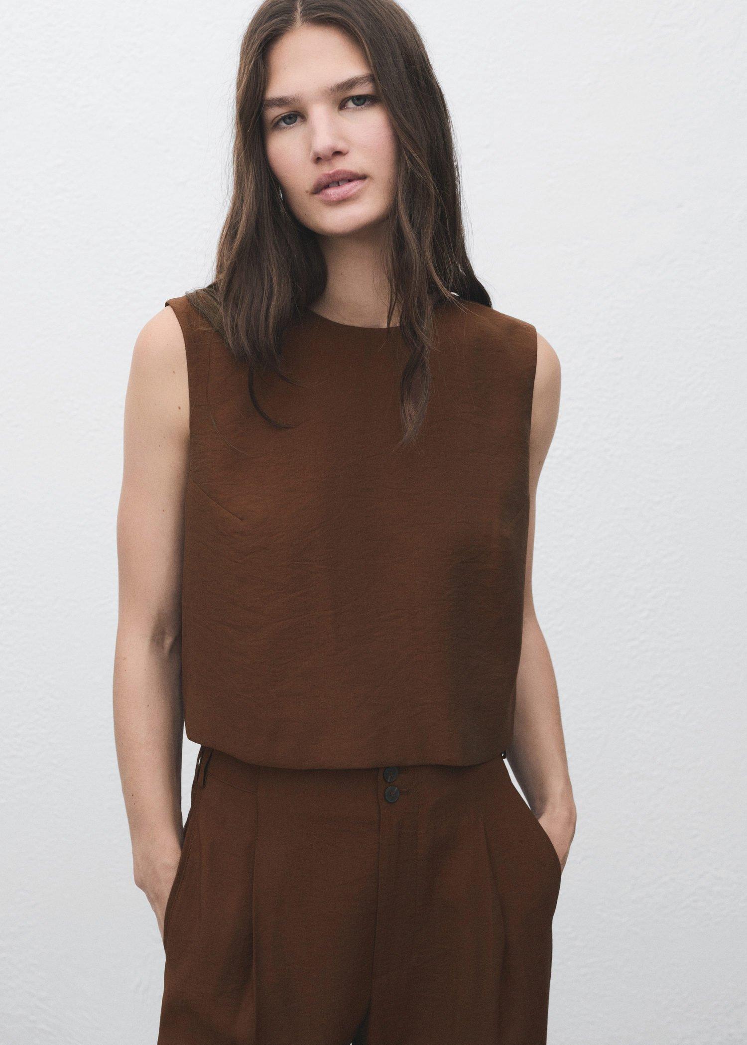 Brown Buttoned Crop Top, , large image number 0