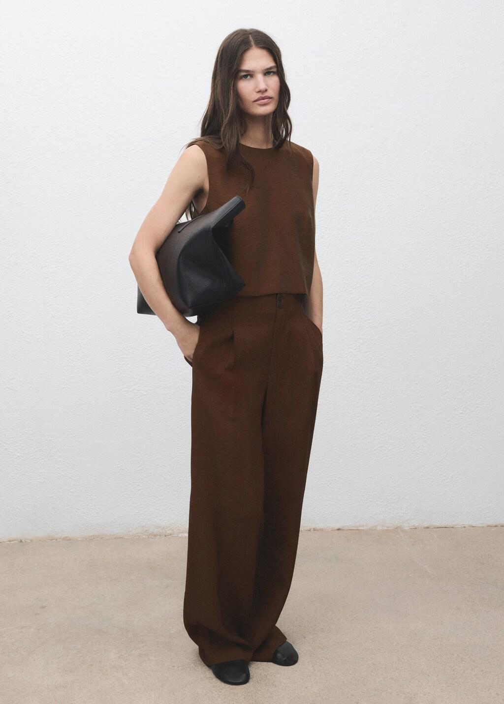 Brown Buttoned Crop Top, , large image number 1