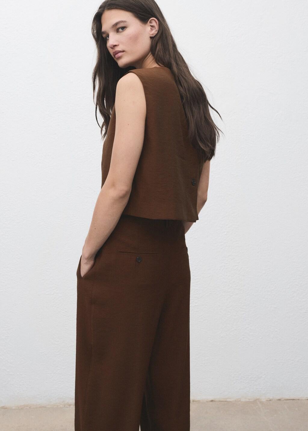 Brown Buttoned Crop Top, , large image number 5