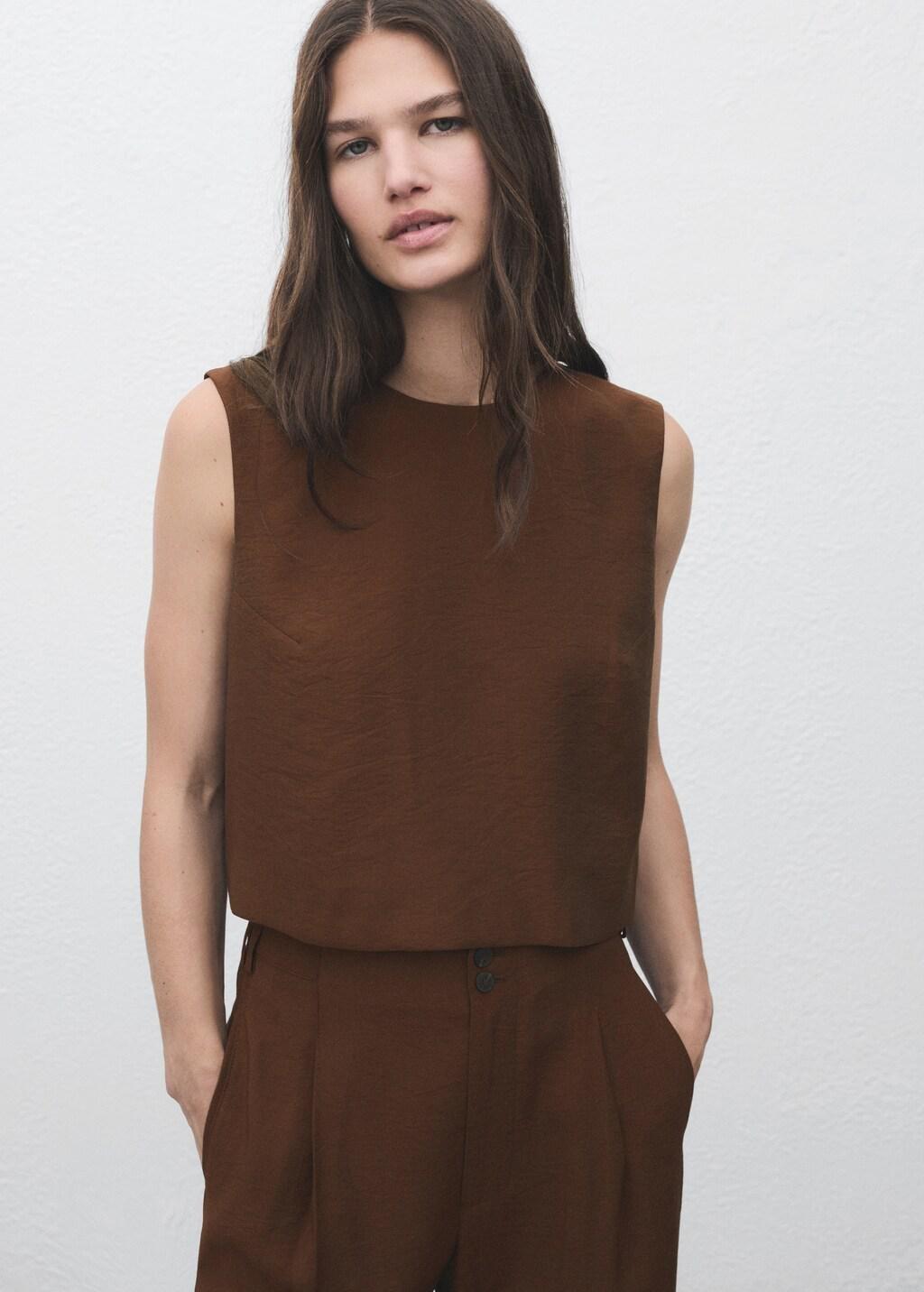 Brown Buttoned Crop Top, , large image number 7