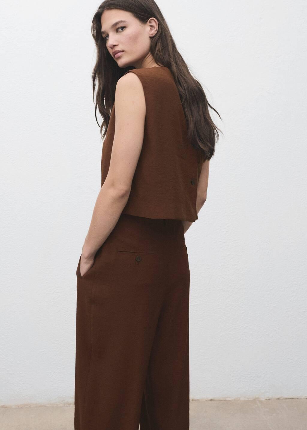 Brown Buttoned Crop Top, Brown, medium