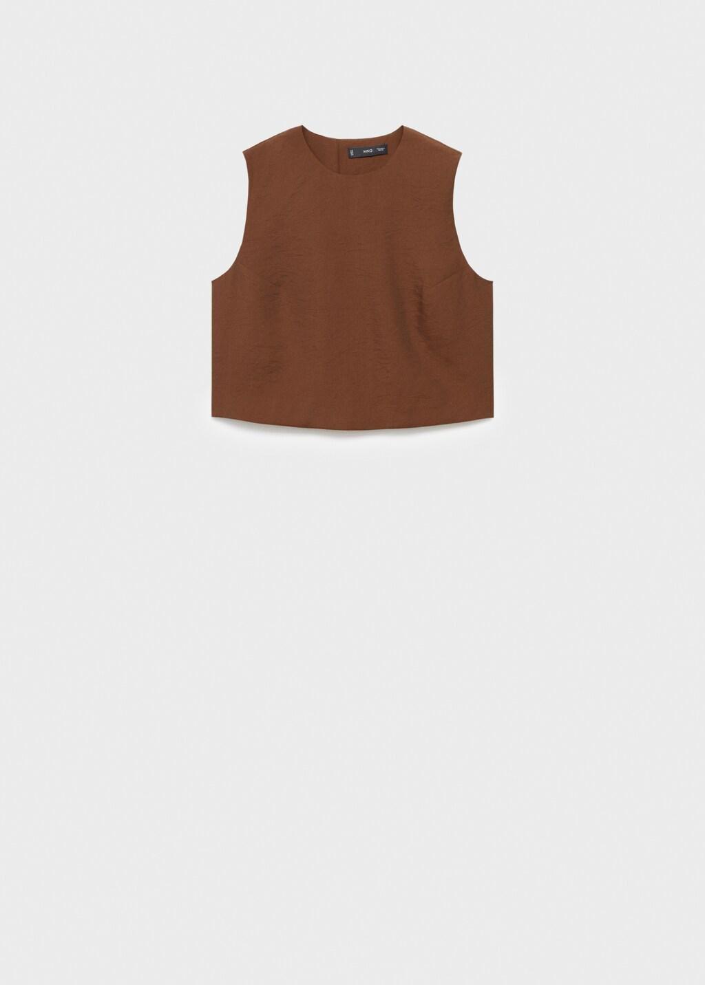 Brown Buttoned Crop Top, Brown, medium