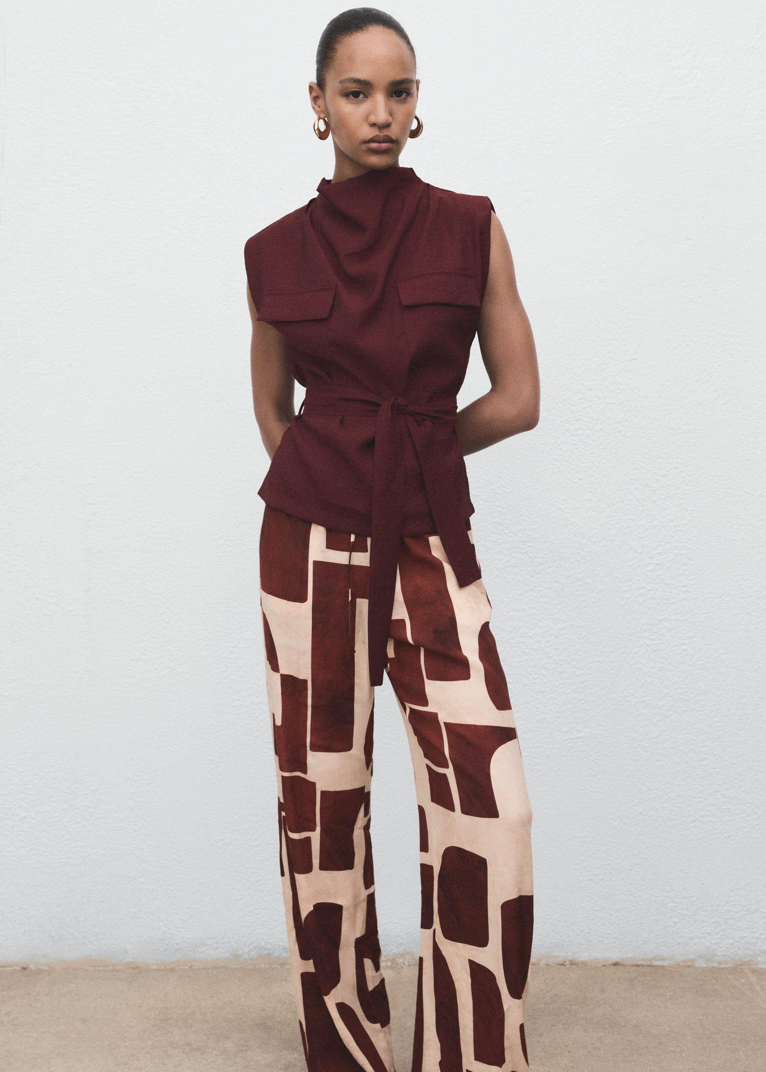 LIGHT BEIGE Fluid trousers with geometric pattern, , large image number 0
