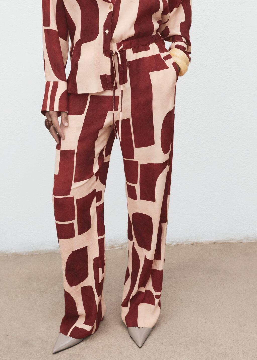 LIGHT BEIGE Fluid trousers with geometric pattern, Light Beige, large image number 1