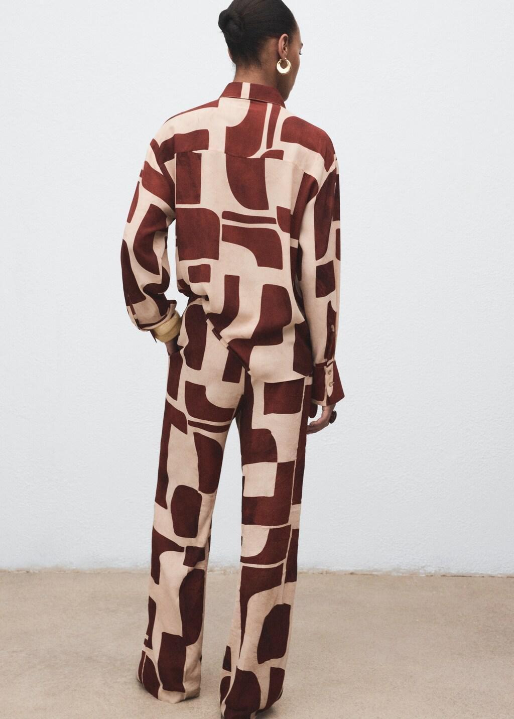 LIGHT BEIGE Fluid trousers with geometric pattern, , large image number 5