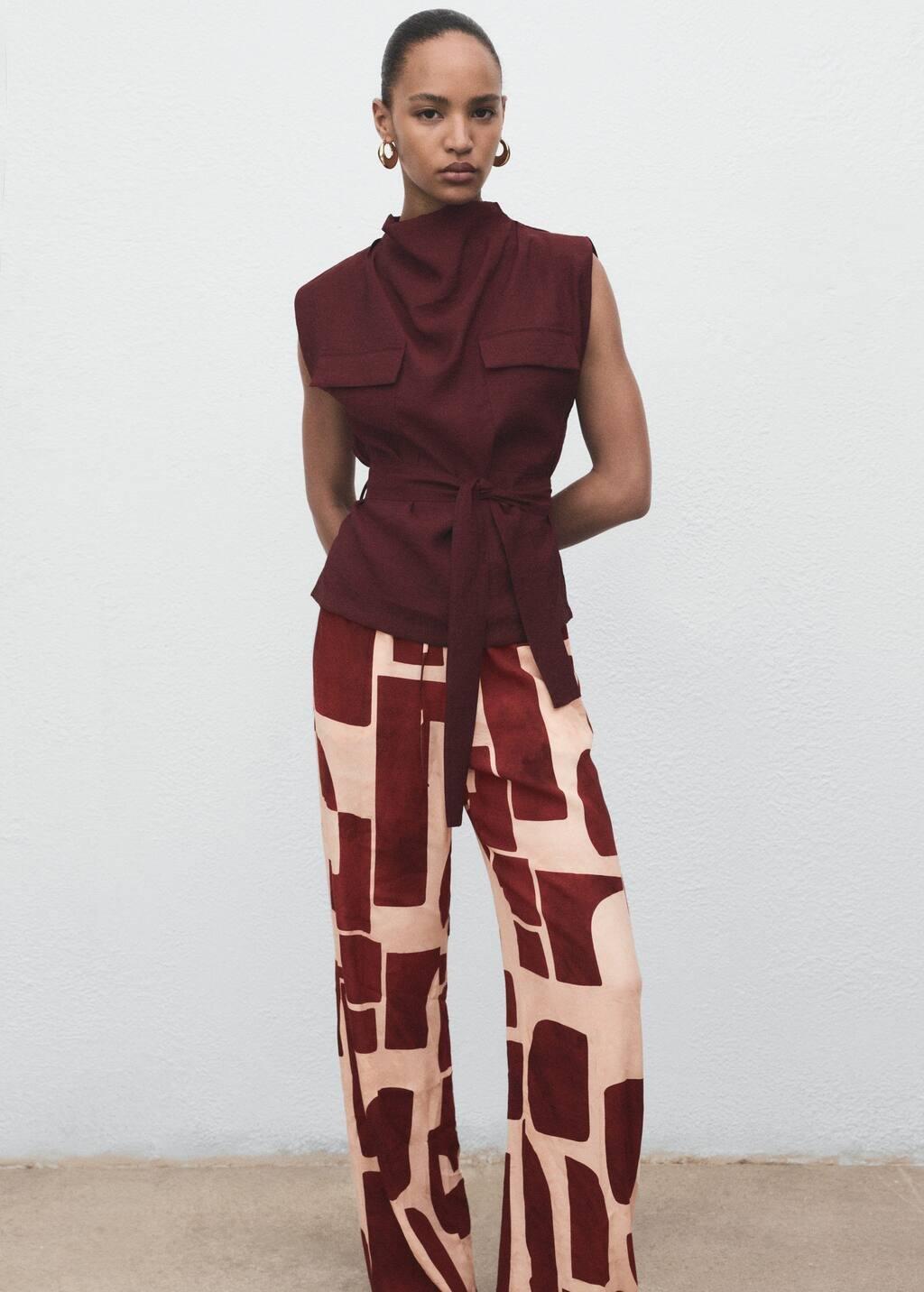 LIGHT BEIGE Fluid trousers with geometric pattern, Light Beige, large image number 5
