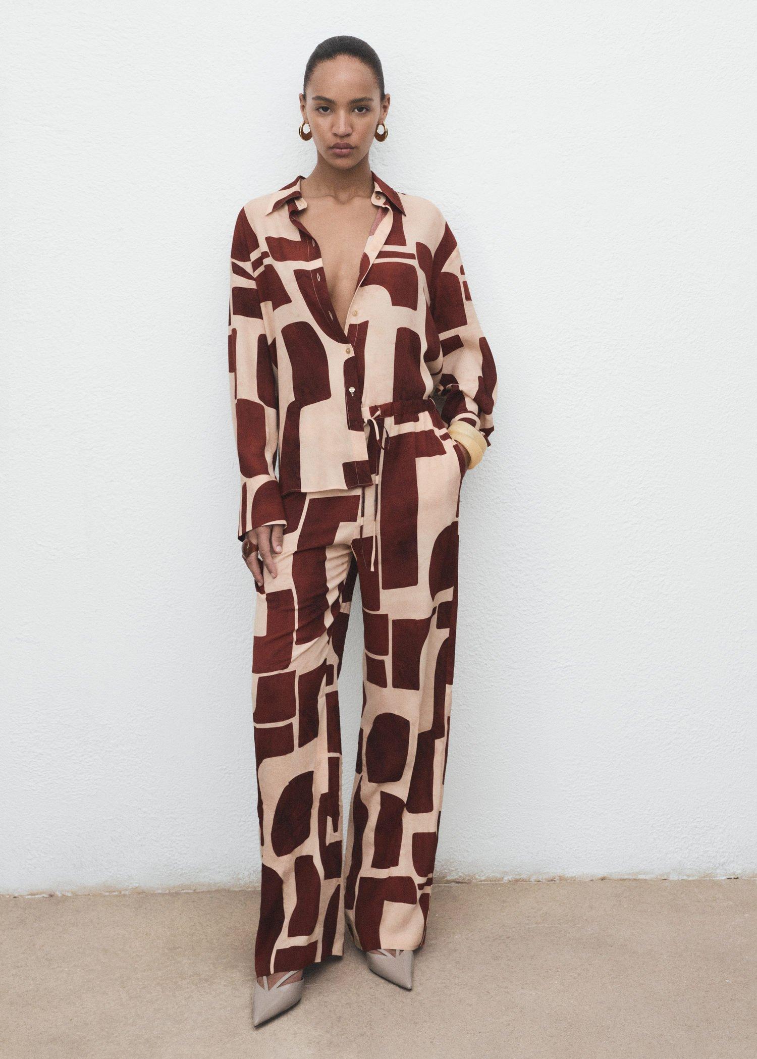 LIGHT BEIGE Fluid trousers with geometric pattern, , large image number 6