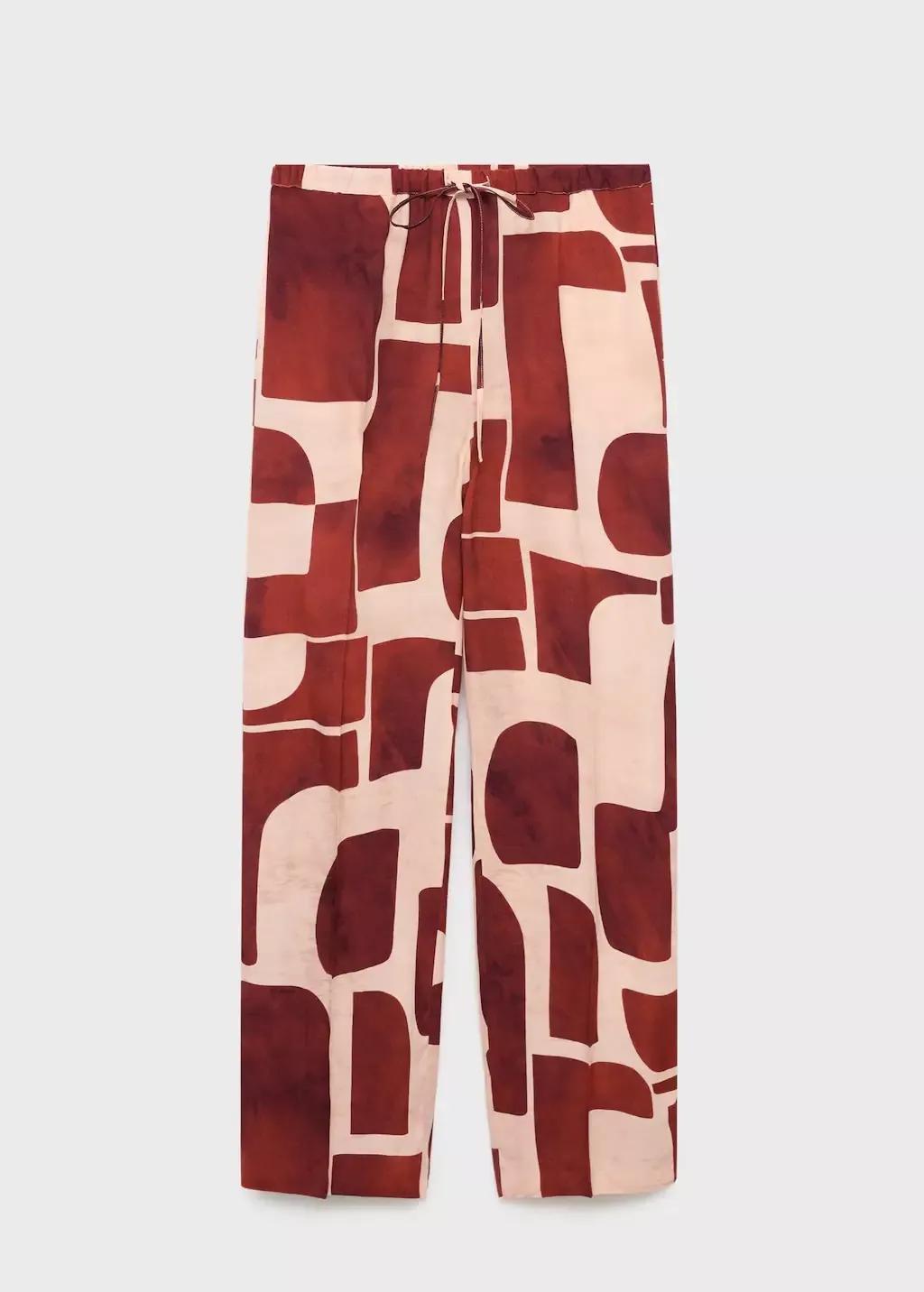 LIGHT BEIGE Fluid trousers with geometric pattern, Light Beige, large image number 7