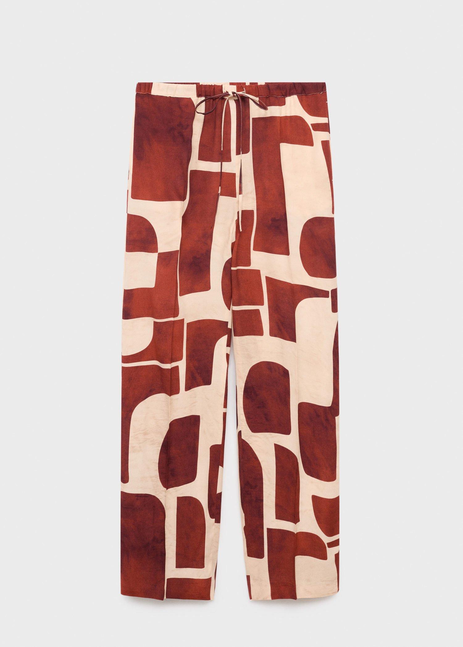 LIGHT BEIGE Fluid trousers with geometric pattern, , large image number 8