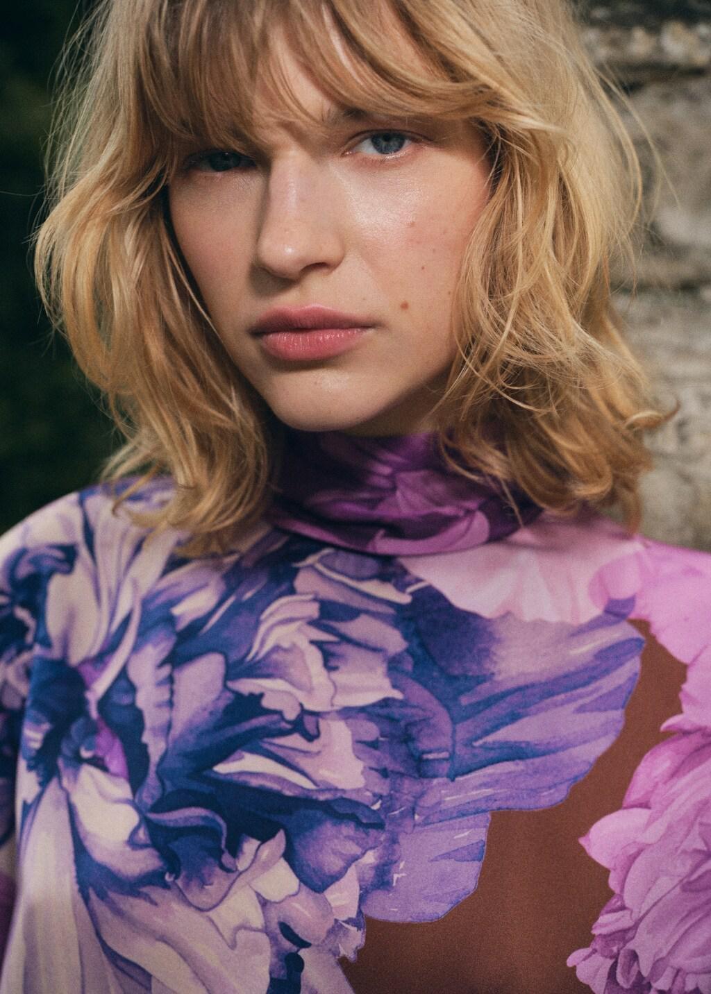 Purple Floral Blouse With Scarf, , large image number 3