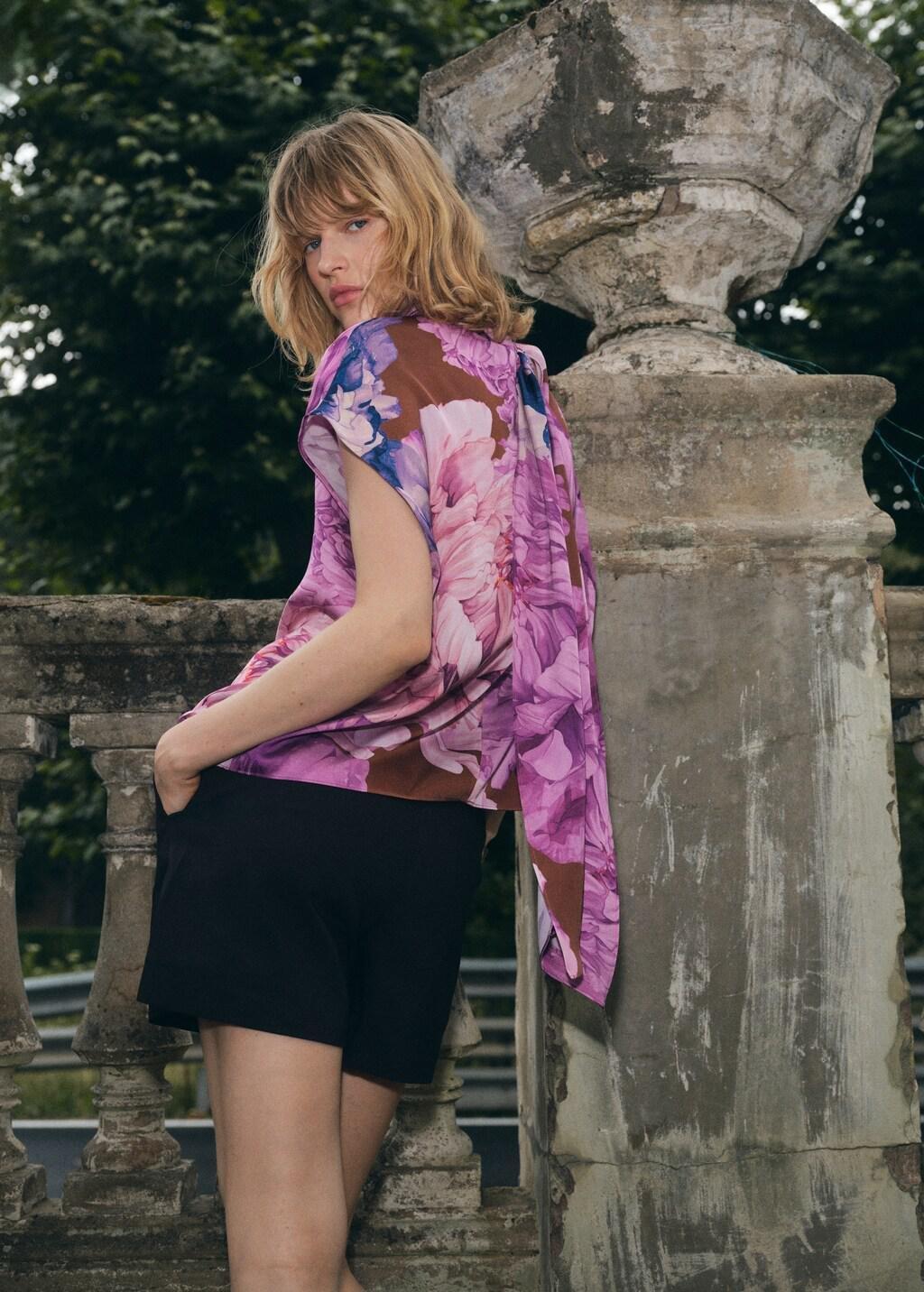 Purple Floral Blouse With Scarf, , large image number 4