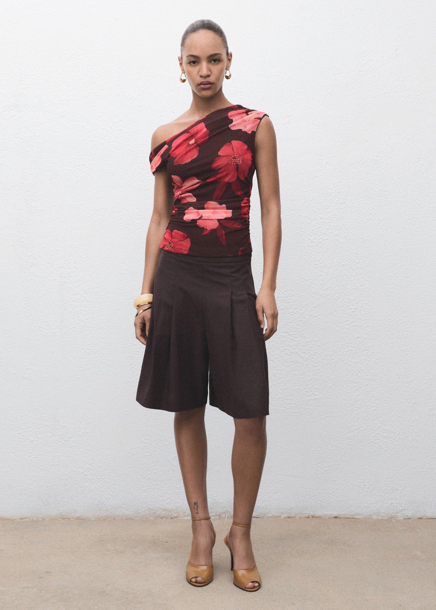 Brown Floral Asymmetrical Top, Brown, large image number 2