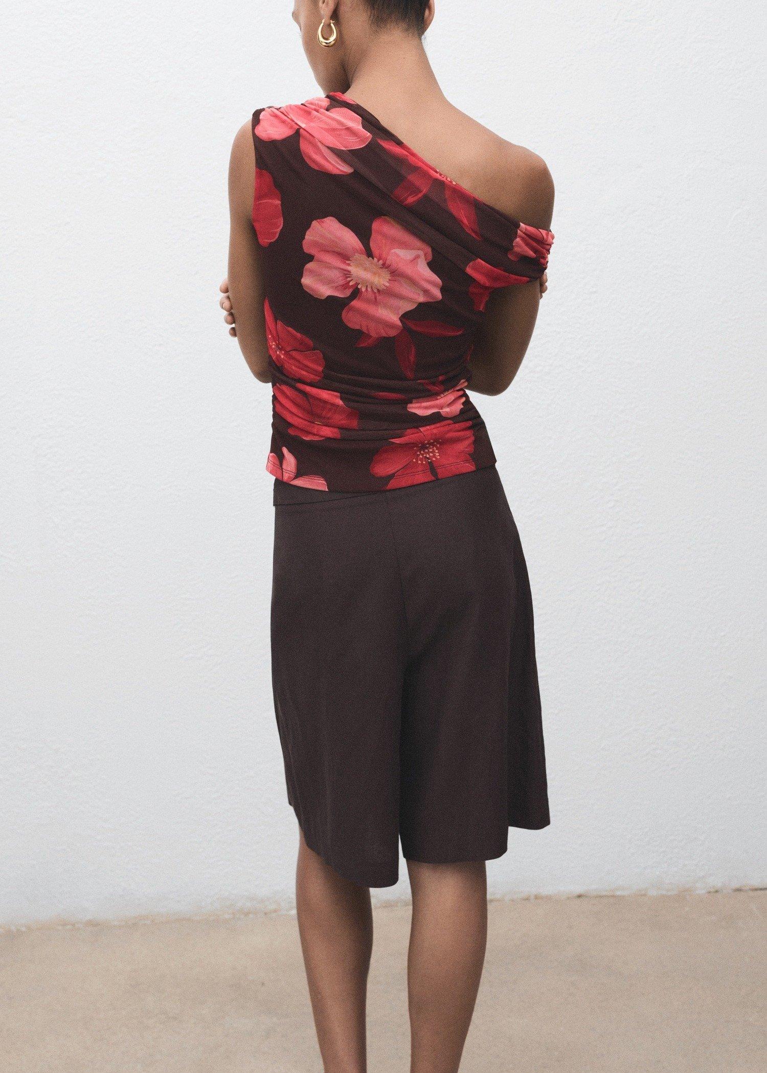 Brown Floral Asymmetrical Top, Brown, large image number 4