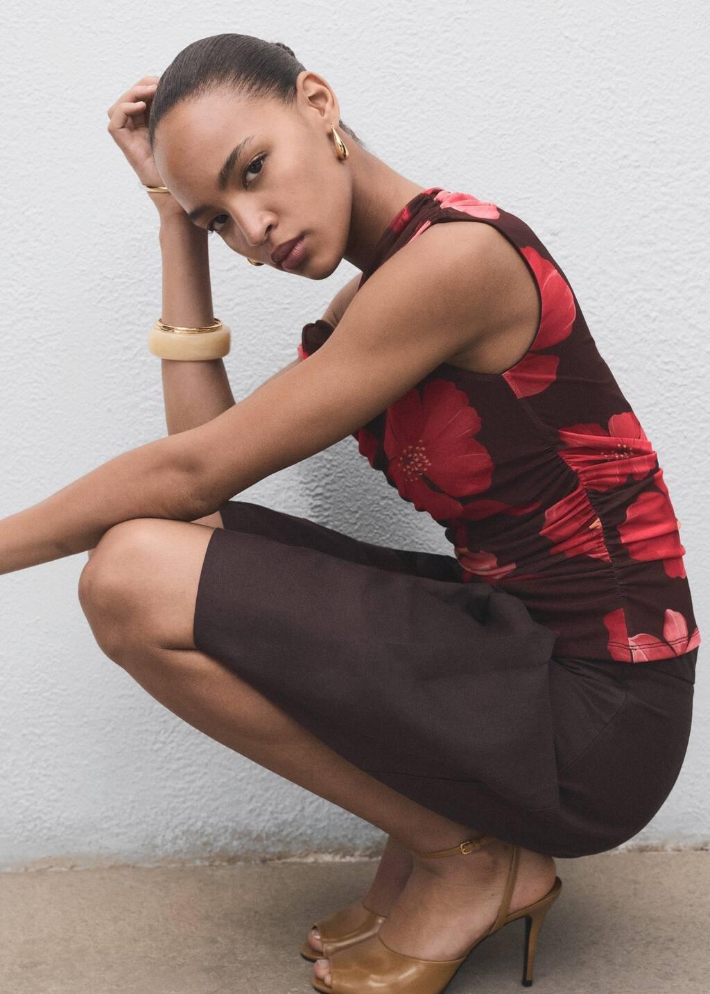 Brown Floral Asymmetrical Top, Brown, large image number 5