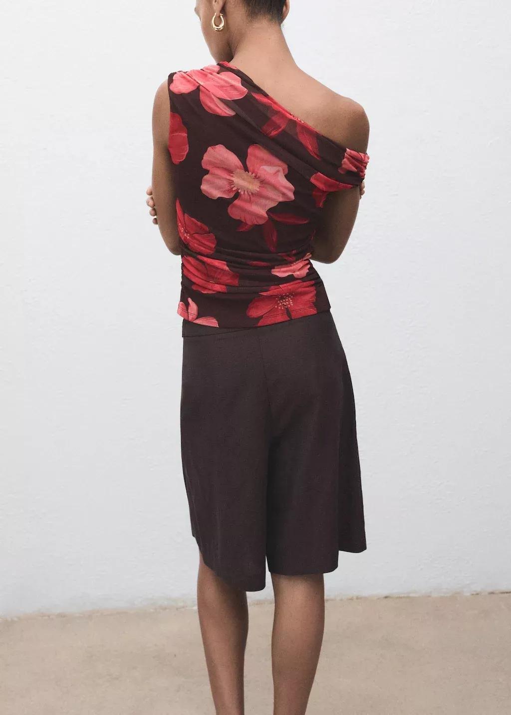 Brown Floral Asymmetrical Top, Brown, large image number 10