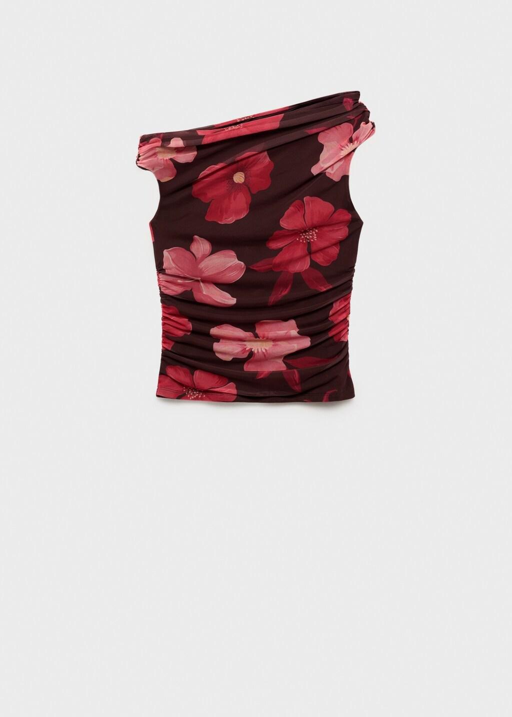 Brown Floral Asymmetrical Top, Brown, large image number 11