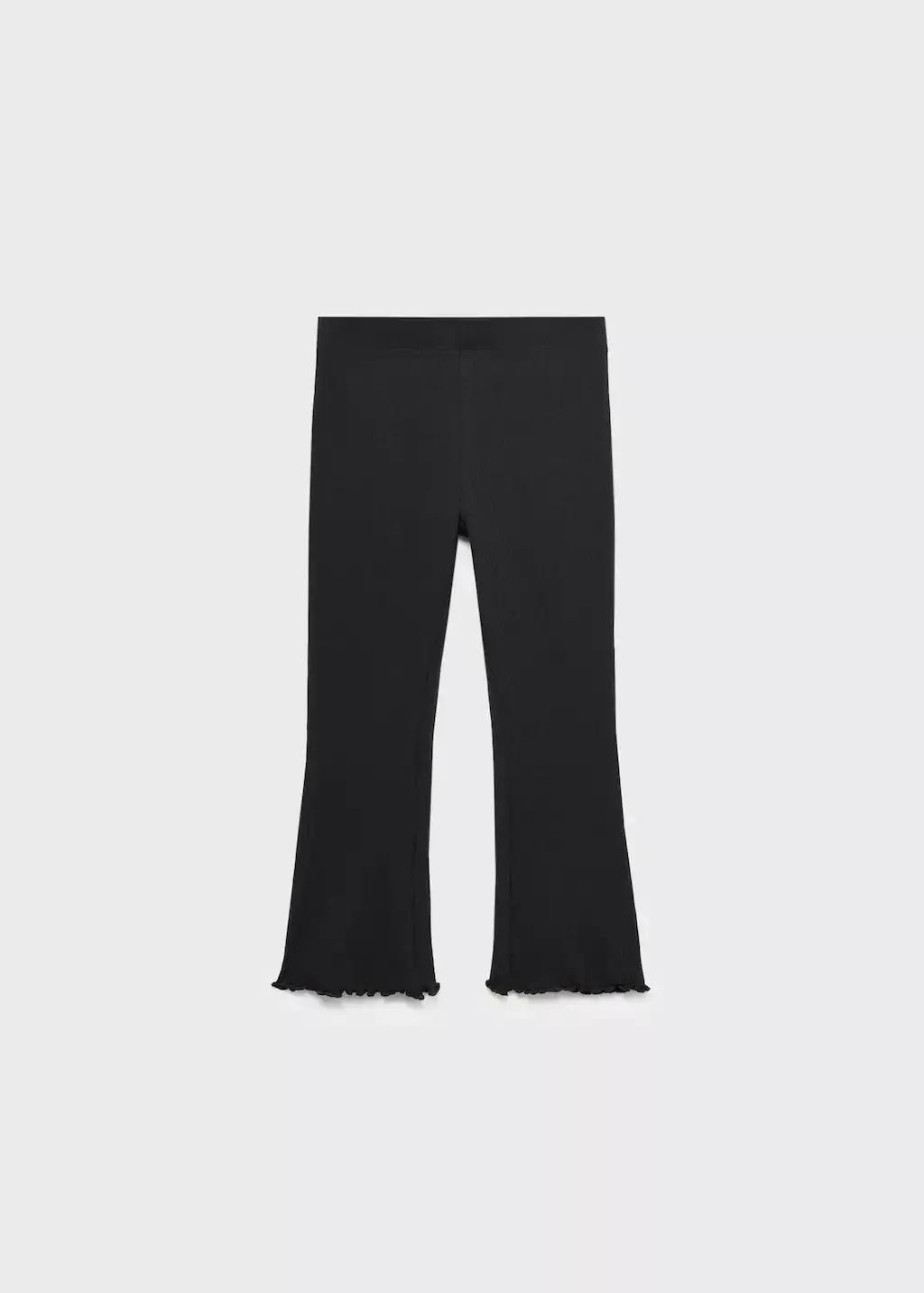 Black Ribbed Knit Flare Leggings, Black, medium