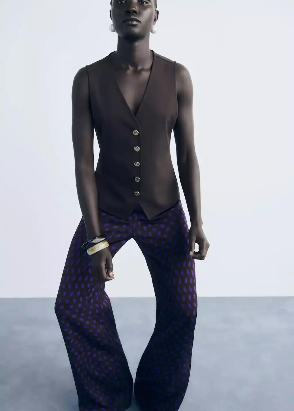 Brown Polka Dots Flare Trousers, , large image number 1
