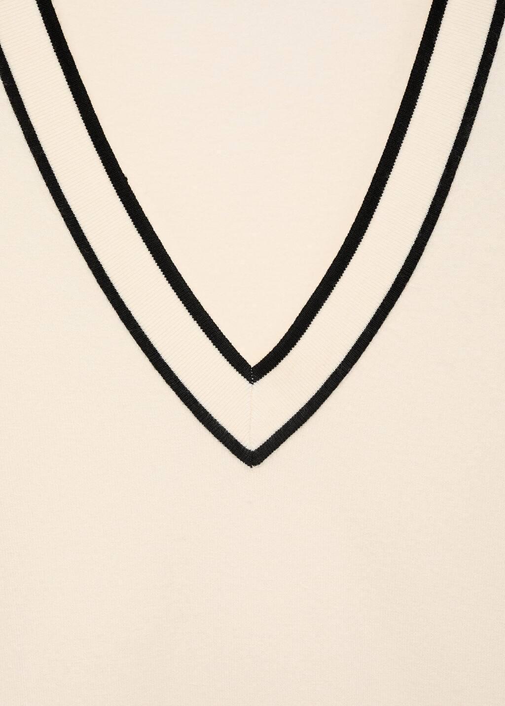 Beige Contrasting V-Neck Sweater, 0201_05, large image number 4