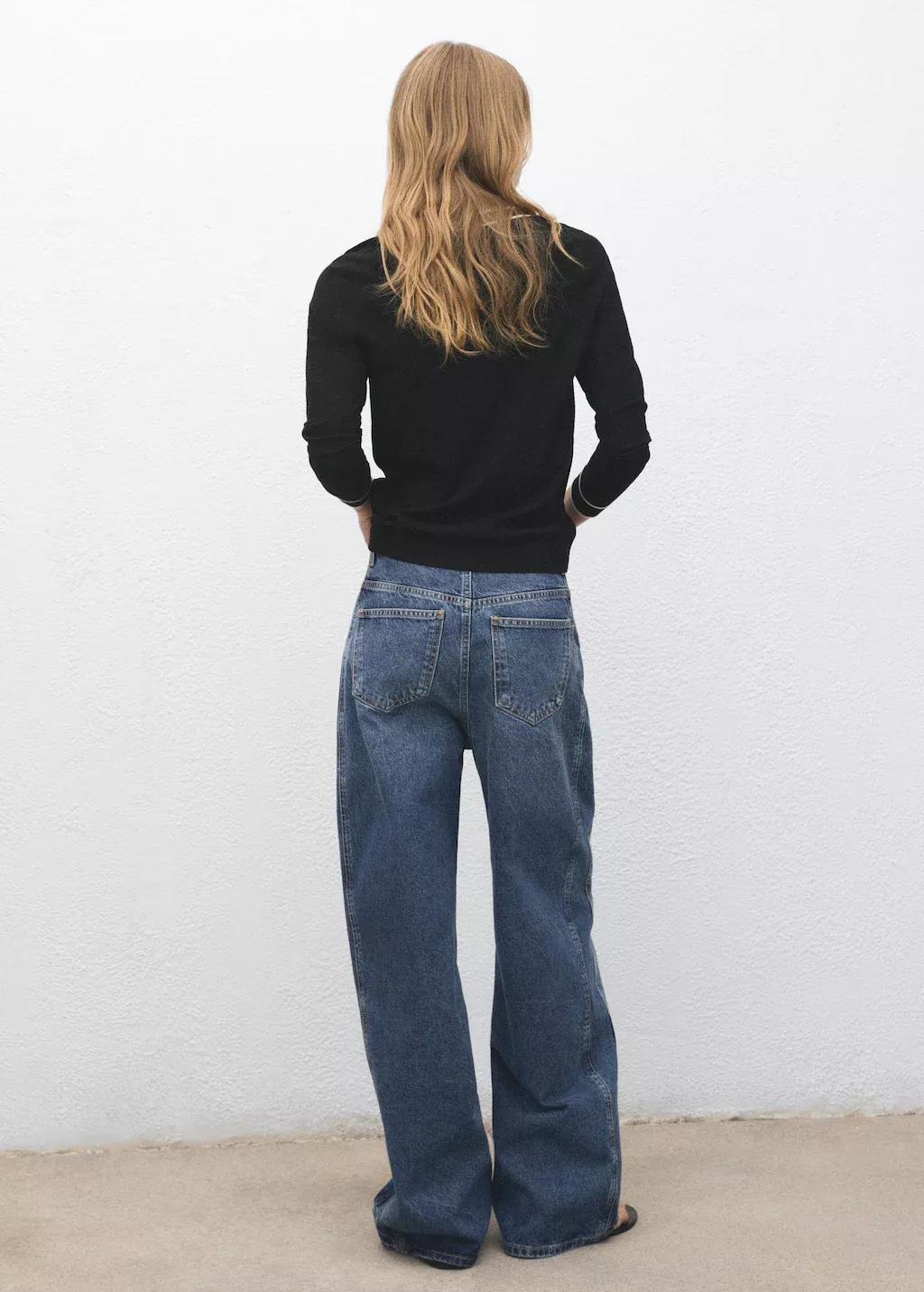 Black Contrasting V-Neck Sweater, , large image number 2