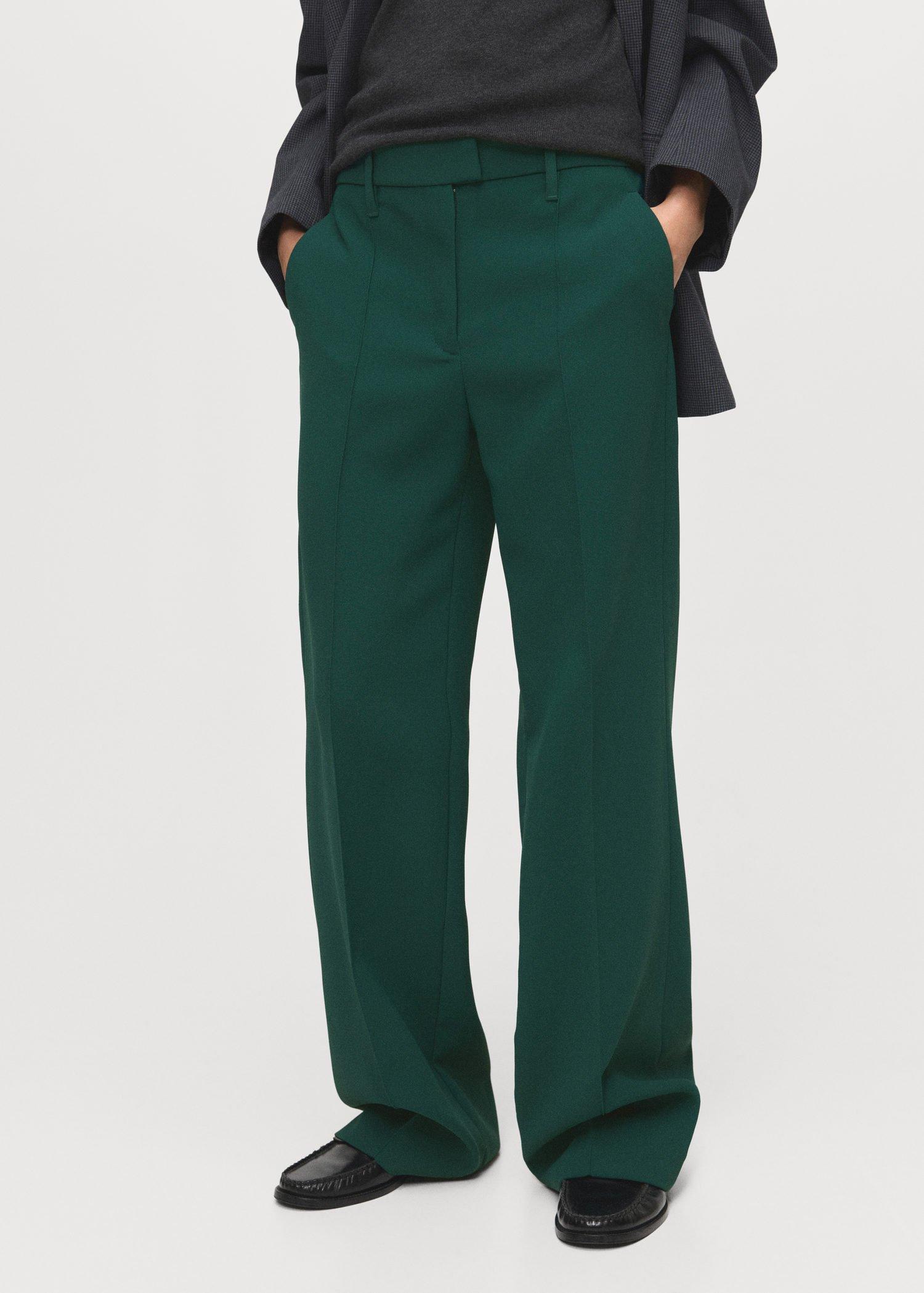 Green Straight Mid-Rise Trousers, , large image number 2