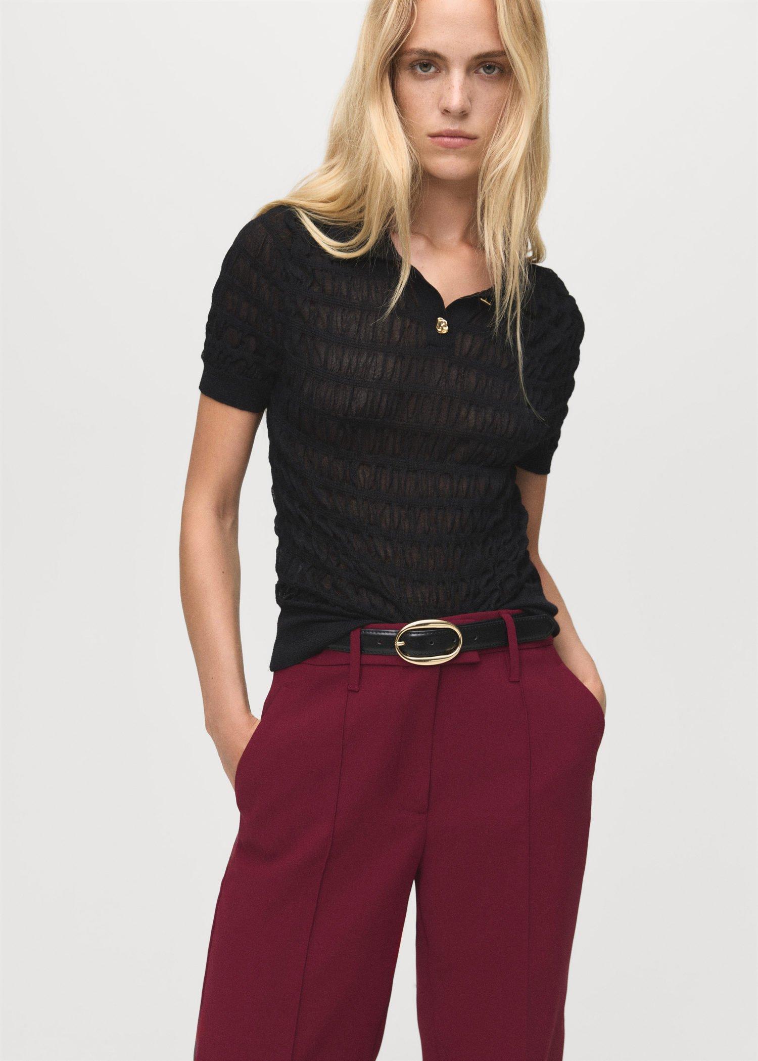 Red Straight Mid-Rise Trousers, 0201_78, large image number 0