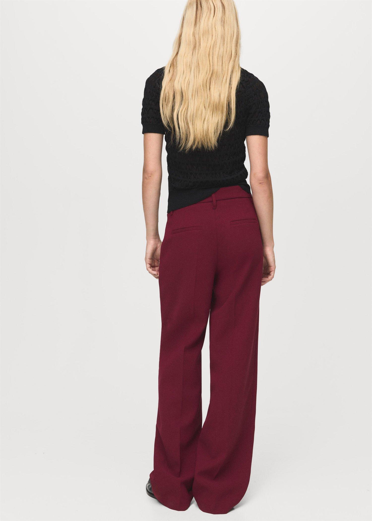 Red Straight Mid-Rise Trousers, 0201_78, large image number 1