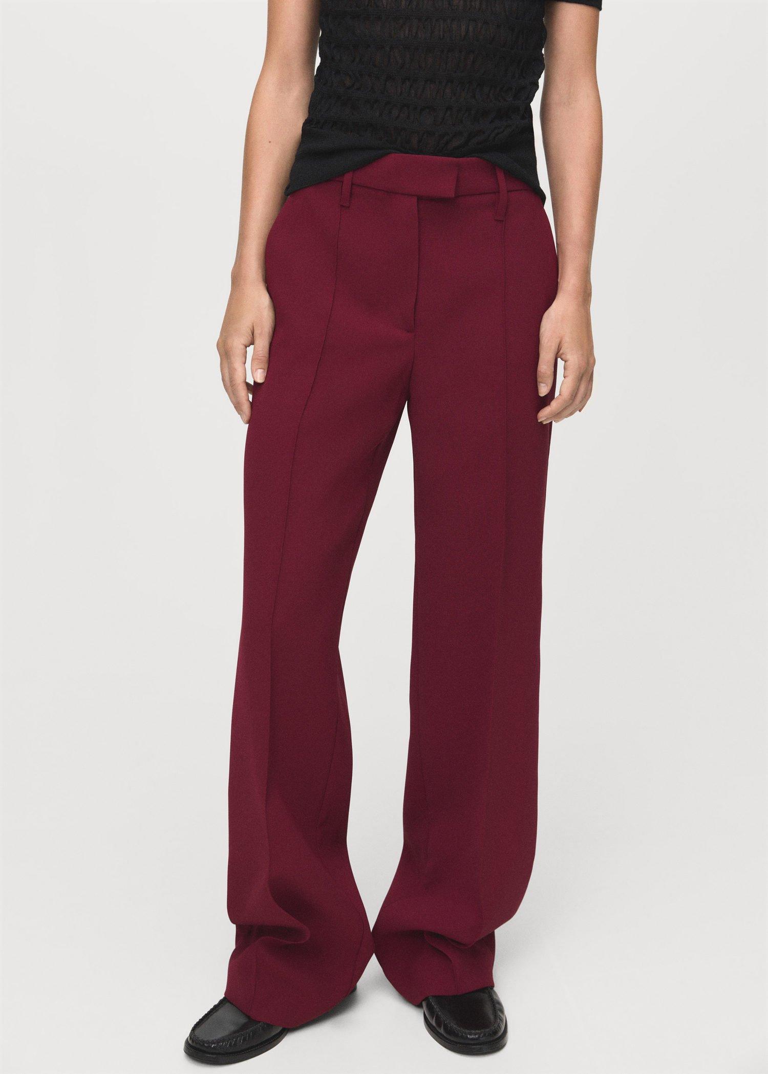 Red Straight Mid-Rise Trousers, 0201_78, large image number 3