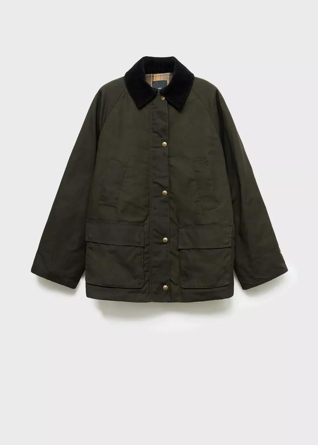Khaki Cotton Parka With Corduroy Collar, , medium
