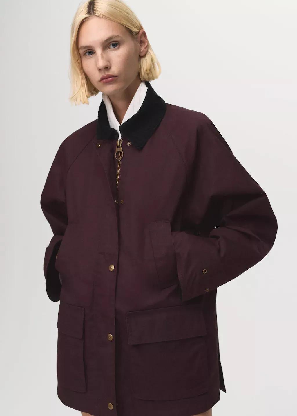 Red Cotton Parka With Corduroy Collar, , large image number 0