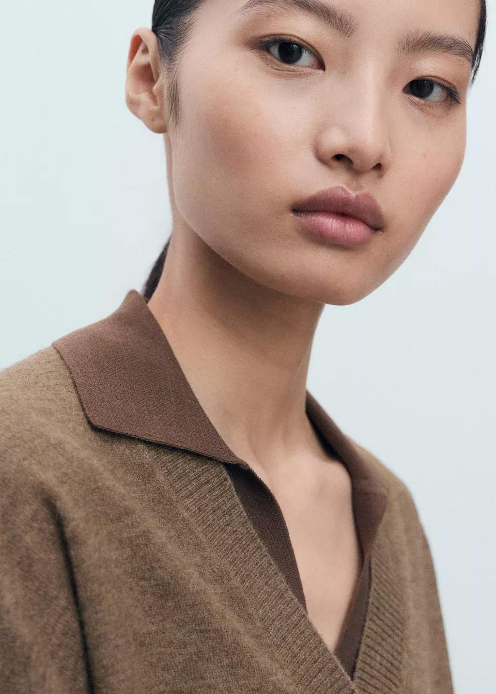 Brown V-Neck Cardigan With Pockets, Medium Brown, medium