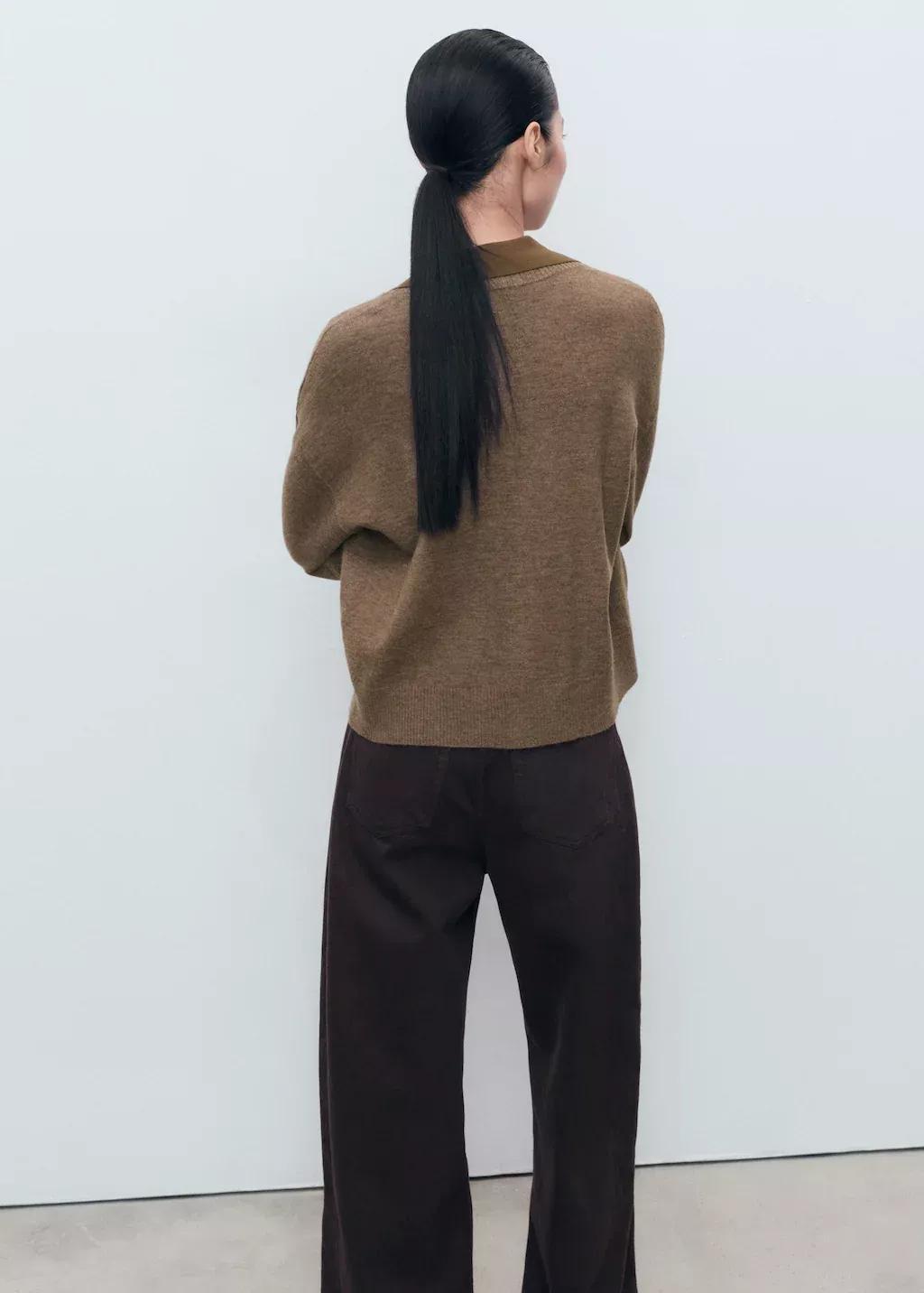 Brown V-Neck Cardigan With Pockets, Medium Brown, large image number 5