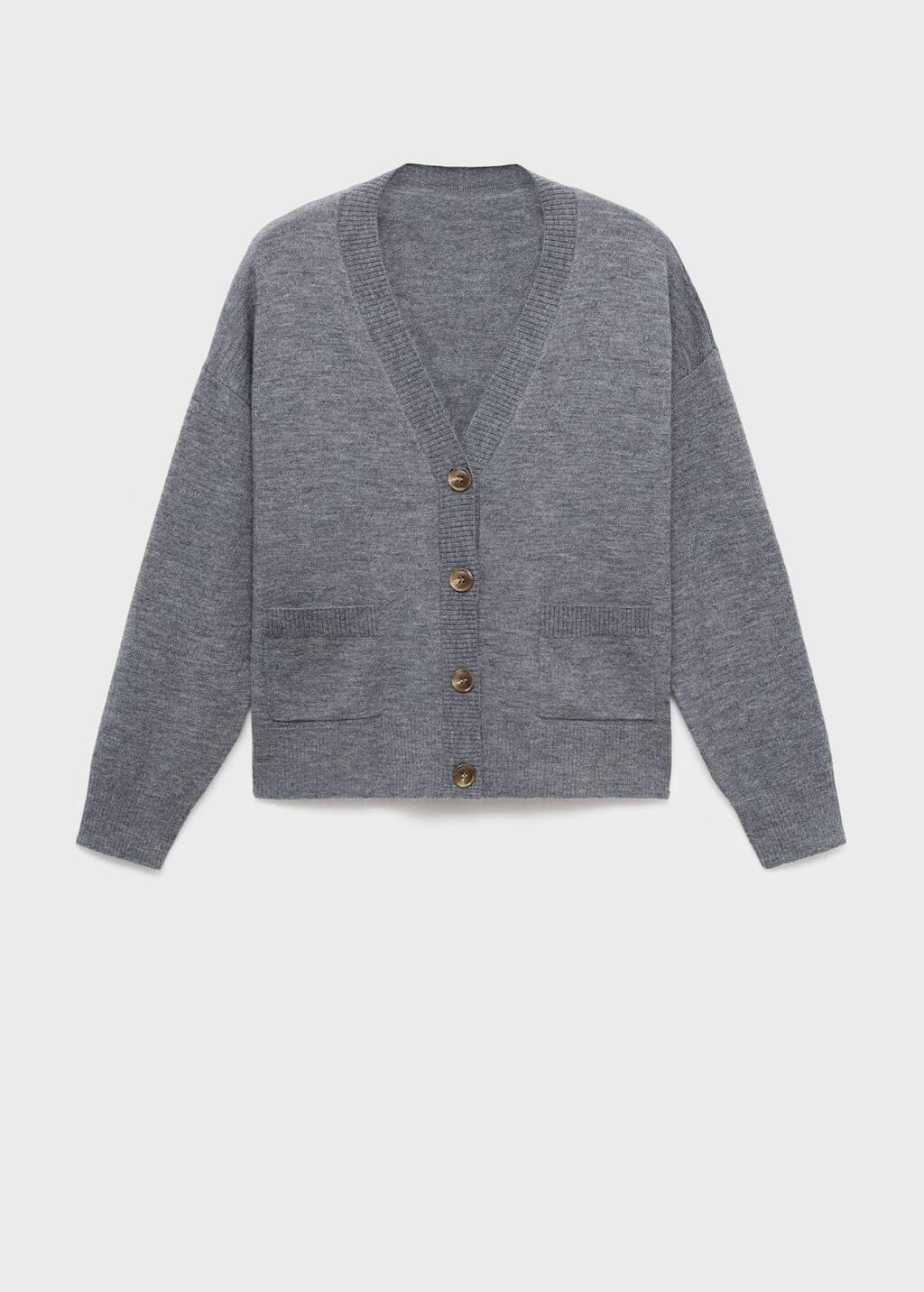 Grey V-Neck Cardigan With Pockets, Medium Grey, medium