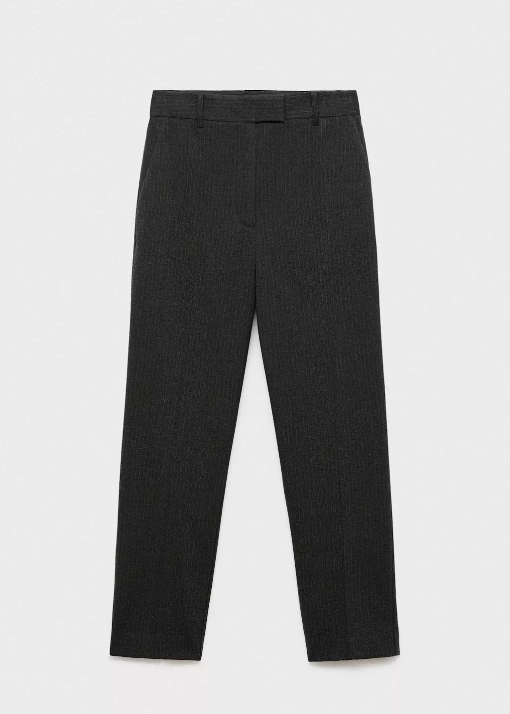 Grey Pinstripe Cropped Fitted Pants, , large image number 0