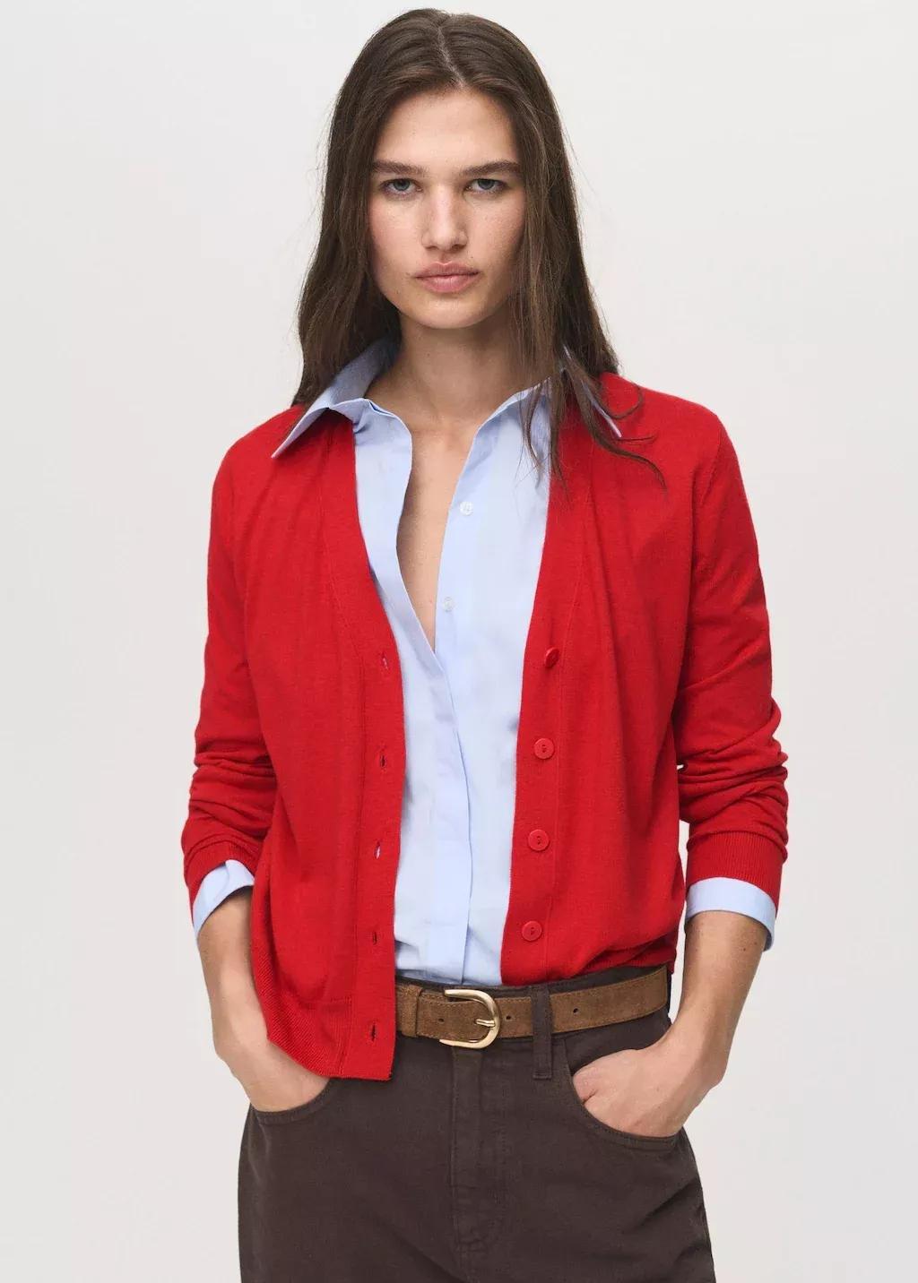 Orange V-Neck Knitted Cardigan, 0201_27, medium